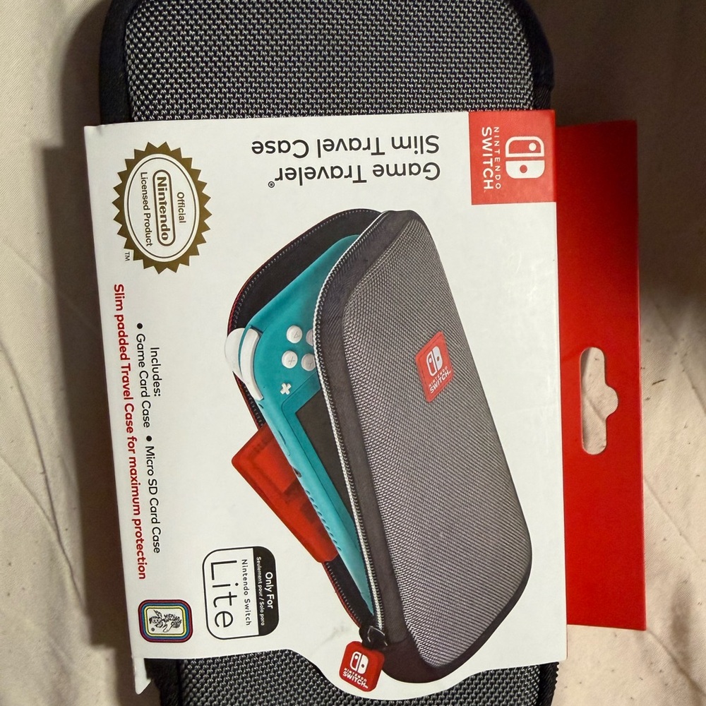 Nintendo Switch Lite Gray Travel Case with Red Accents